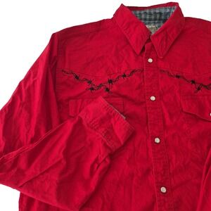 Express Rider Shirt Mens L Red Embroidered Western‎ Cowboy  Pearl Snap